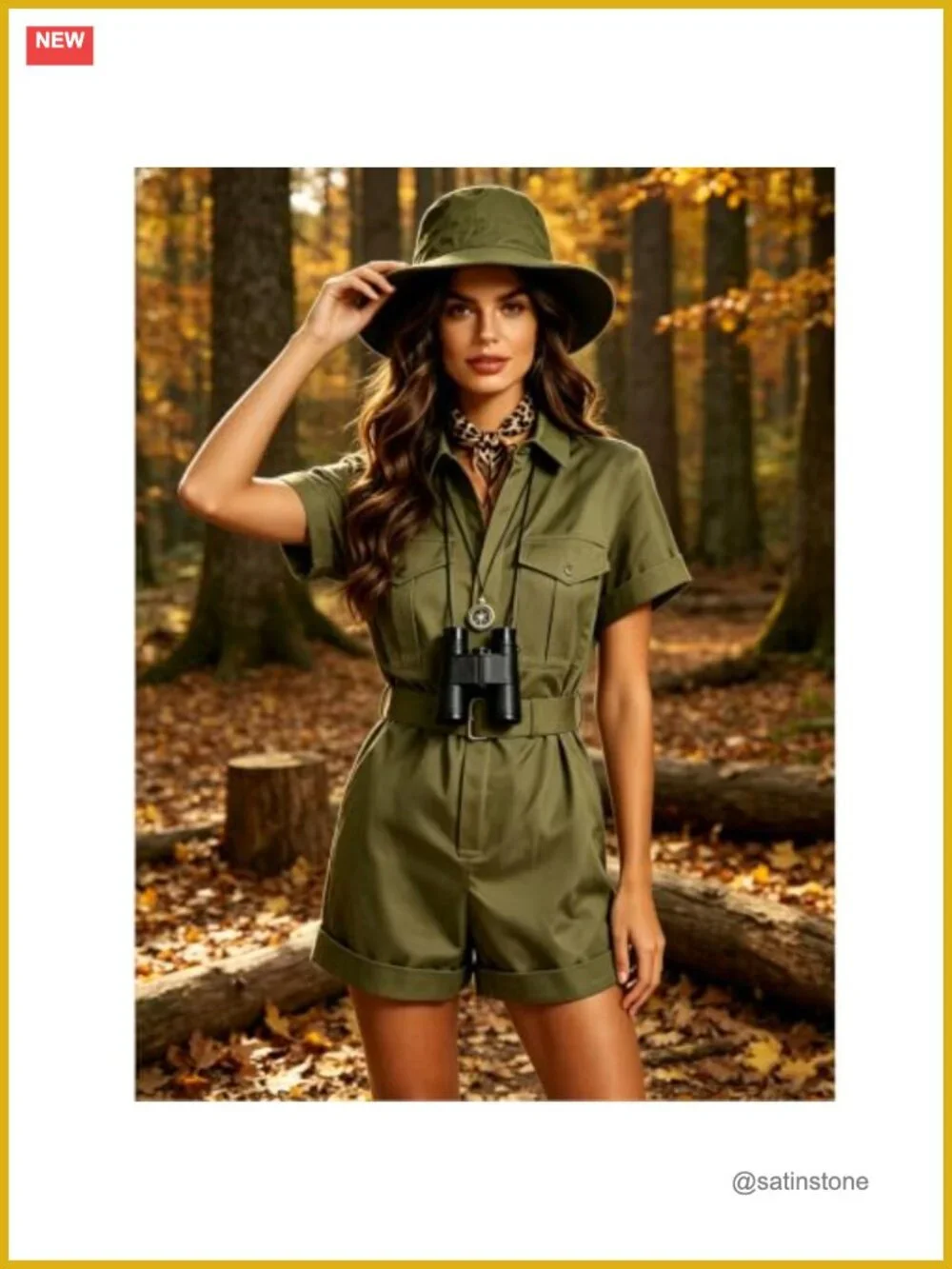 5-Piece Safari Explorer Costume Set for Women Adults Halloween Romper Hat Scarf